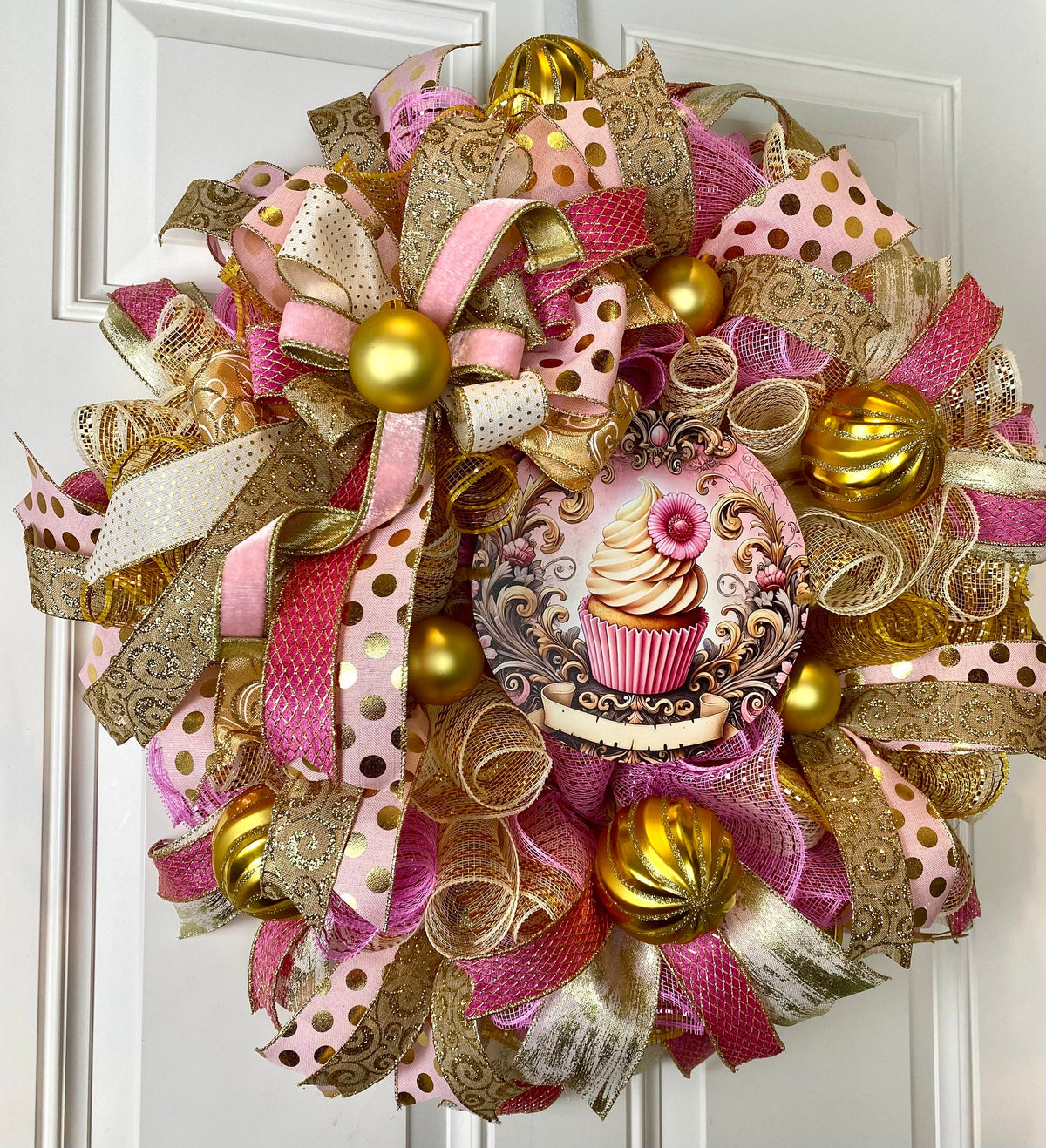 Valentine Heart Wreath, Pink and Gold Cupcake Ornament Wreath, Candy Land theme, Christmas