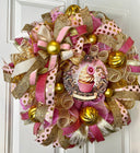 Pink and Gold Valentine Heart Wreath, Cupcake Ornament Wreath, Candy Land theme
