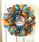 Turquoise Fall Leopard Wreath, Pumpkin, Buffalo check, Farmhouse Deco, Traditional Autumn, Front Door decor