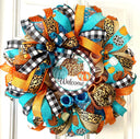 Turquoise Fall Leopard Wreath, Pumpkin, Buffalo check, Farmhouse Deco, Traditional Autumn, Front Door decor