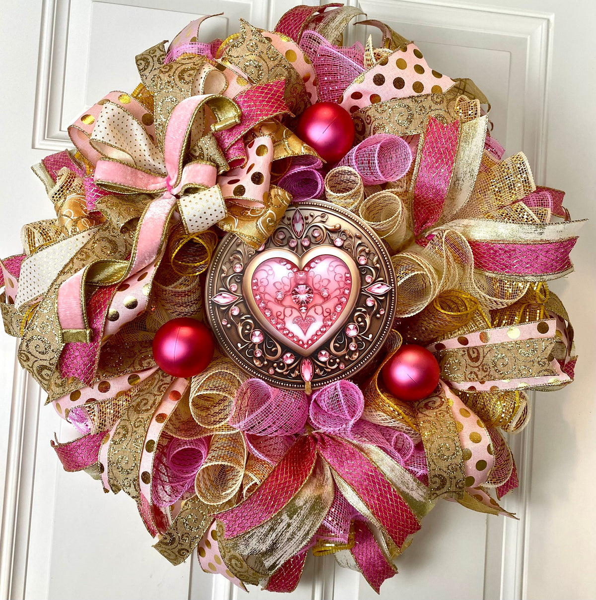 Pink and Gold Valentine Heart Wreath, Cupcake Ornament Wreath, Candy Land theme