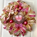Pink and Gold Valentine Heart Wreath, Cupcake Ornament Wreath, Candy Land theme