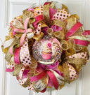 Pink and Gold Valentine Heart Wreath, Cupcake Ornament Wreath, Candy Land theme