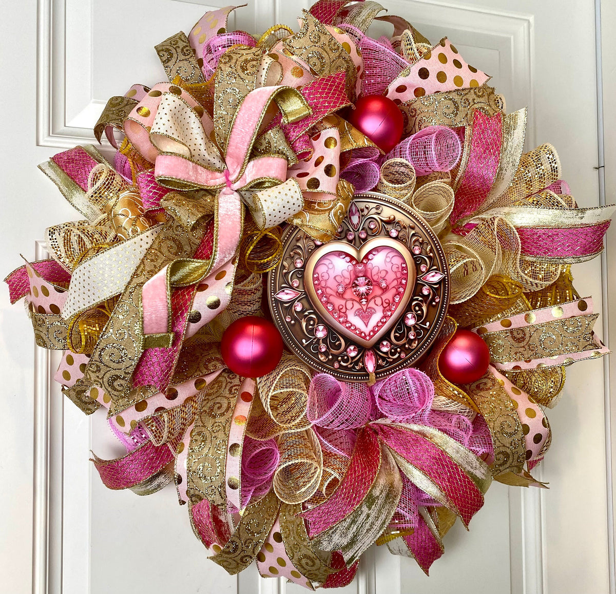 Pink and Gold Valentine Heart Wreath, Cupcake Ornament Wreath, Candy Land theme