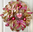 Pink and Gold Valentine Heart Wreath, Cupcake Ornament Wreath, Candy Land theme