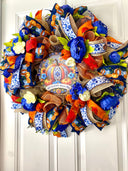Blue Peony Pumpkin Fall Wreath: Farmhouse Autumn Decor (28” x 6”)