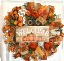 Fall Wreath, Farmhouse Pumpkin, Thanksgiving Decor, Mesh Wreath, Autumn