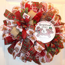 Gingerbread Kisses Christmas Wreath: Candy Cane & Plaid Ribbons