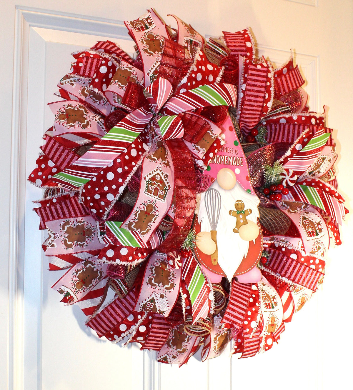 Gingerbread Wreath, Christmas Decor, Gnome, Door, Christmas deco mesh wreath, Gingerbread bakery, Large Christmas Wreath for front door