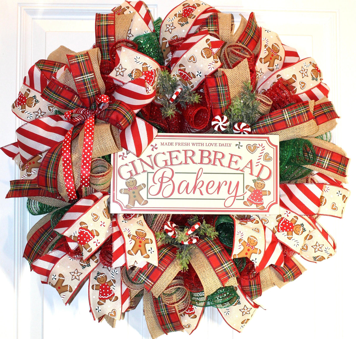 Christmas Gingerbread Bakery Wreath, Double Door, Christmas deco mesh wreath, Gingerbread bakery, Large Christmas Wreath for front door