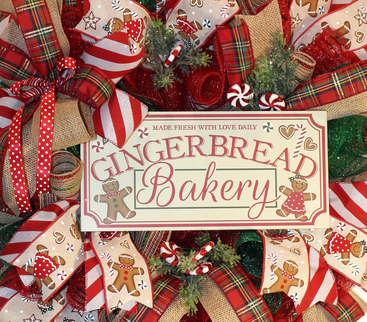 Christmas Gingerbread Bakery Wreath, Double Door, Christmas deco mesh wreath, Gingerbread bakery, Large Christmas Wreath for front door