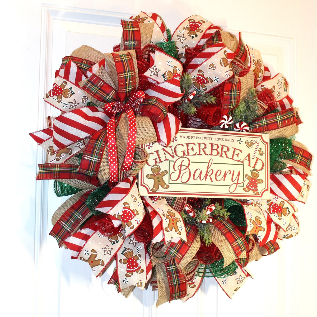 Christmas Gingerbread Bakery Wreath, Double Door, Christmas deco mesh wreath, Gingerbread bakery, Large Christmas Wreath for front door