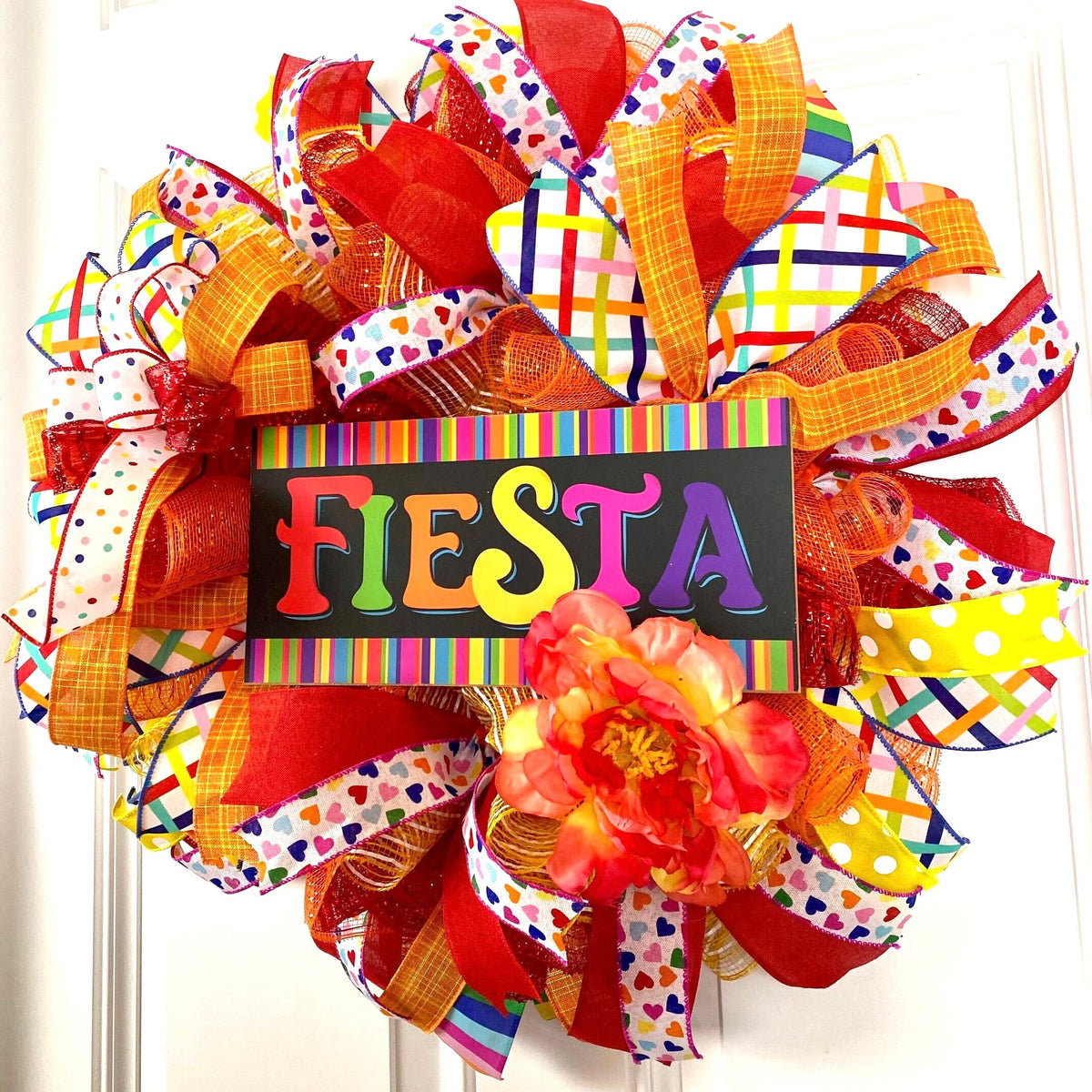 Fiesta Wreath, Cinco de Maya, Party Decor, Summer Deco Mesh