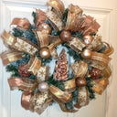 Lighted Rose Gold Wreath, Christmas Ornament Wreath, Holiday Porch Decor