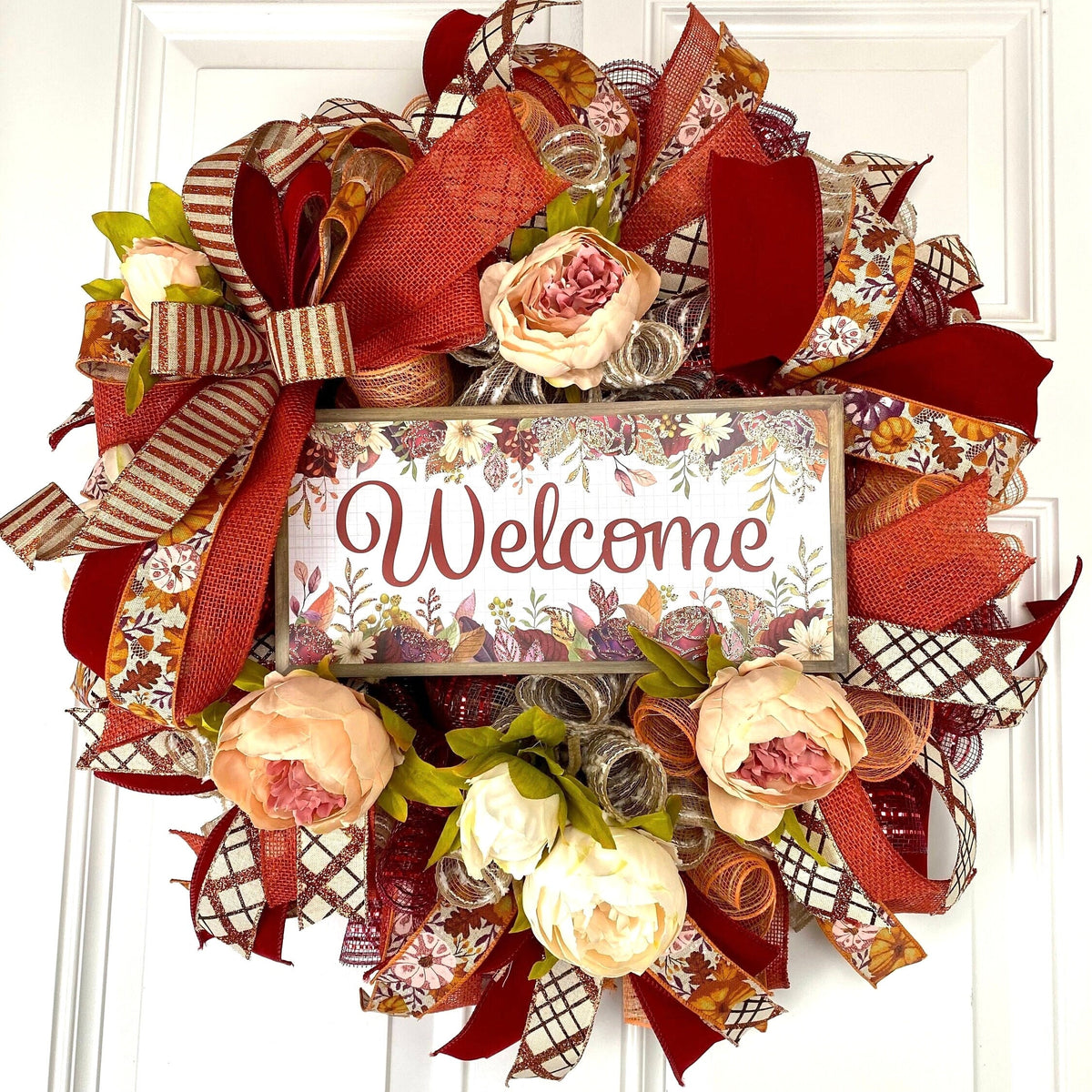 Fall Wreath, Farmhouse Peony, Autumn Farmhouse Charm for Your Front Door