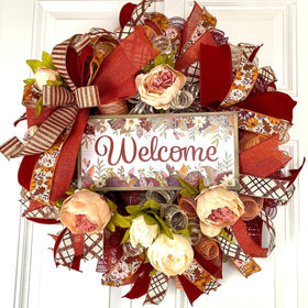 Fall Wreath, Farmhouse Peony, Autumn Farmhouse Charm for Your Front Door