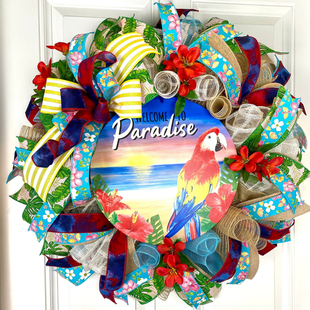 Tropical Paradise Welcome Beach Wreath - Coastal Happy Hour Decor, Large Wreath