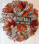 Fall Wreath, Football decor, Cheetah Wreath for Front Football Leaves Wreath, Fall Decor, Man cave, Sports Bar deco mesh, gameroom