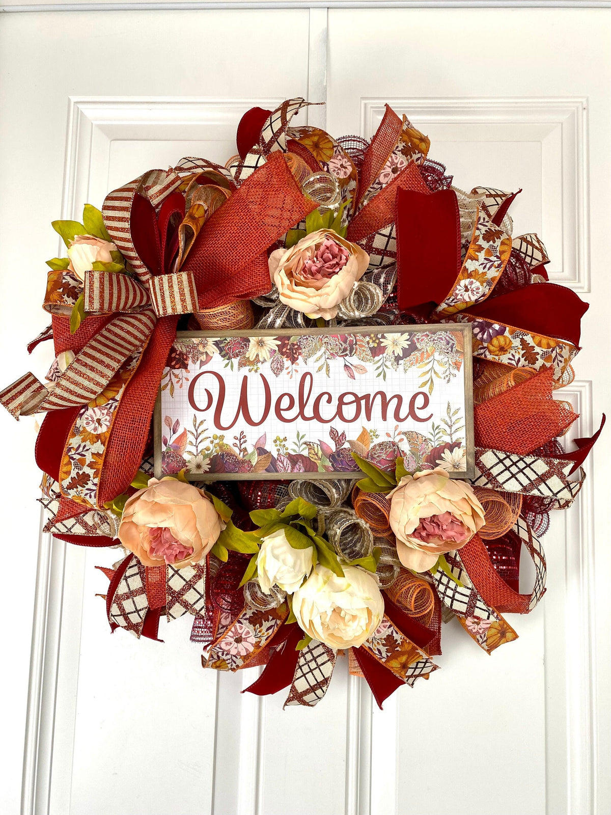 Fall Wreath, Farmhouse Peony, Autumn Farmhouse Charm for Your Front Door