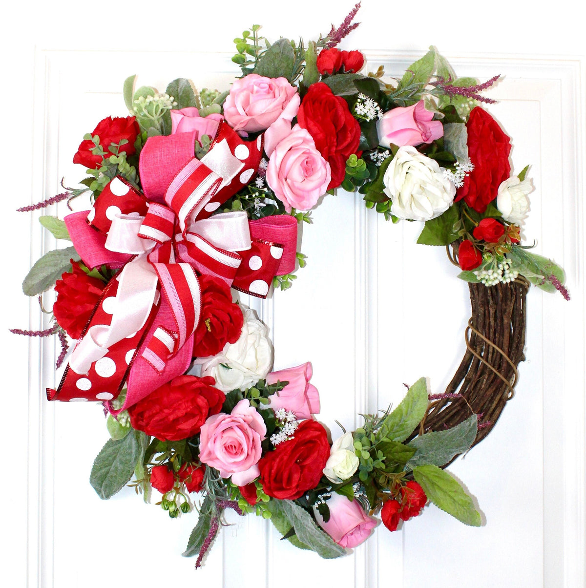 Christmas Wreath, Rose & Lambs Ear Floral Everyday Wreath, Peonies/rose wreath, Front Door Valentine Wreath, Anniversary, gift for her