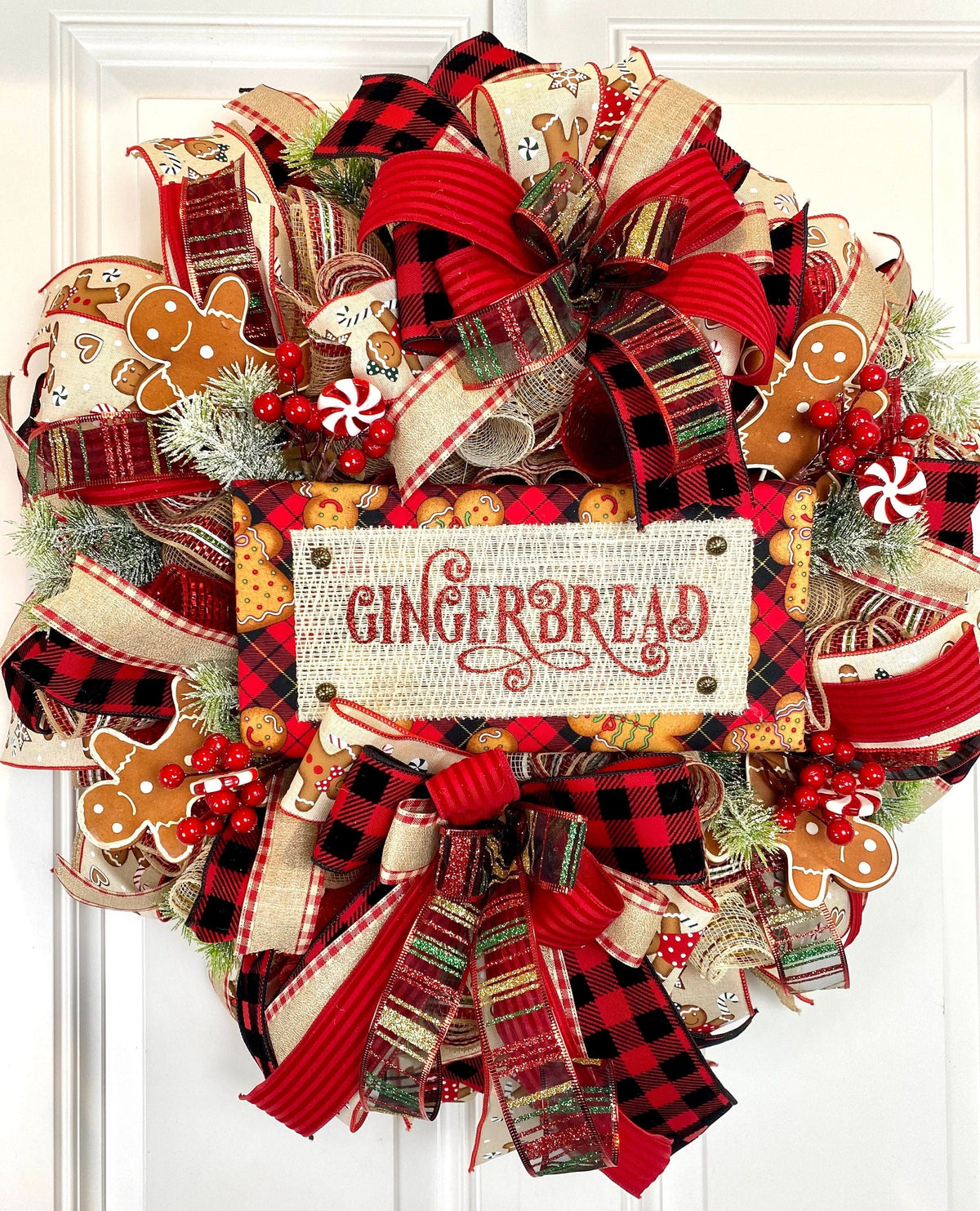Christmas Wreath, Gingerbread, Farmhouse Winter Wreath for front door