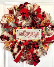 Christmas Wreath, Gingerbread, Farmhouse Winter Wreath for front door