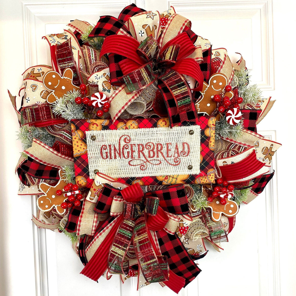 Christmas Wreath, Gingerbread, Farmhouse Winter Wreath for front door