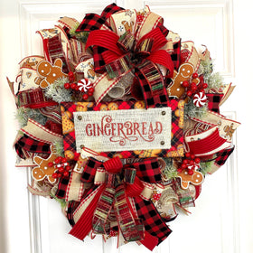 Christmas Wreath, Gingerbread, Farmhouse Winter Wreath for front door