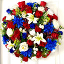 Patriotic Floral Wreath, 4th of July, Summer, Red White & Blue, Everyday, Memorial Day, Double Doors, Flag, everyday