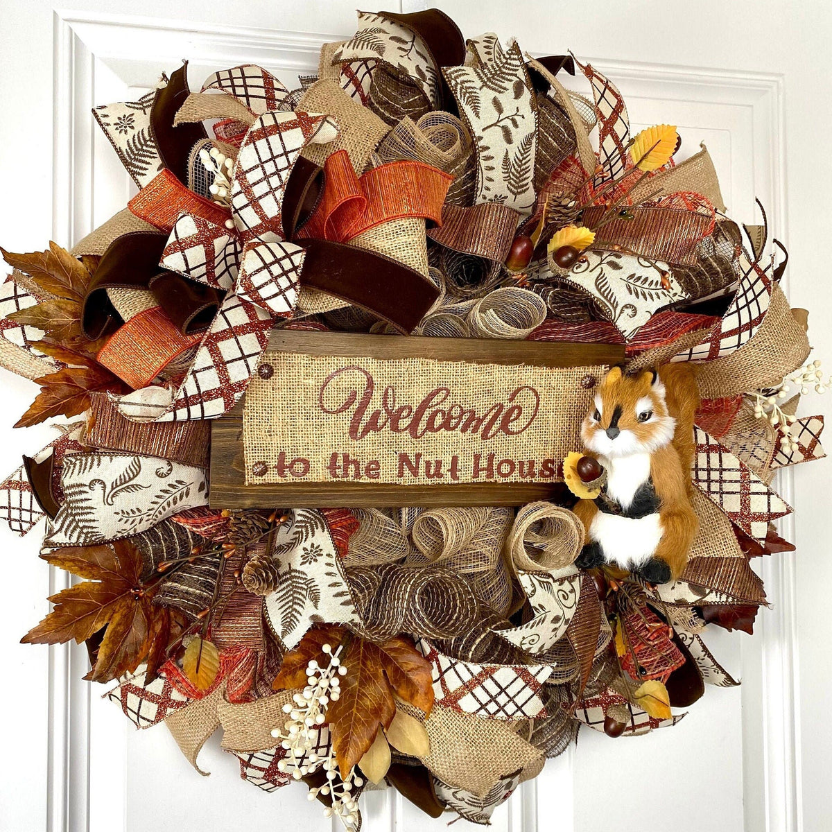 Fall Wreath, Farmhouse, Nut House, Farmhouse Wreath, Autumn, Thanksgiving Decor, Mesh Wreath