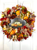Fall Wreath, Pumpkin, Floral Wreath, Pumpkin decor, deco mesh wreath, Fall wreath for front door, fall decor