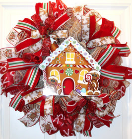 Christmas Wreath, Gingerbread Wreath, deco mesh wreath, Gingerbread House, Large Christmas Wreath for front door