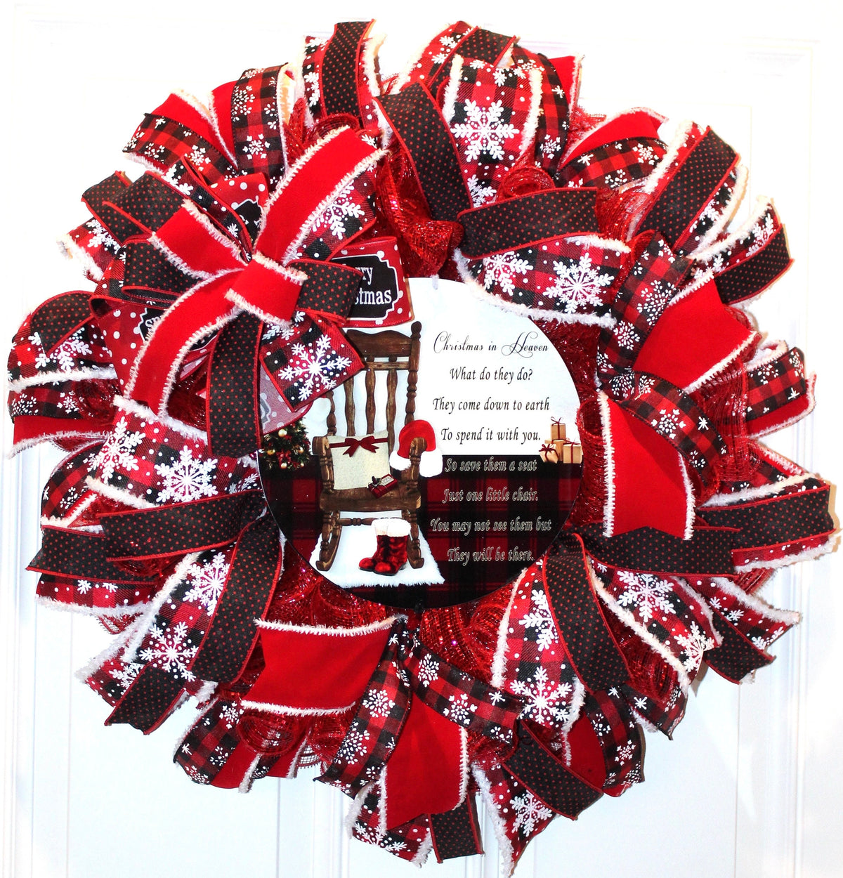 Christmas in Heaven Wreath: Buffalo Check Deco Mesh, Sympathy Gift