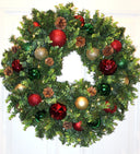 Lighted Christmas Ornament Wreath: Red, Green & Gold Holiday Decor