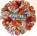 Fall Wreath, Football decor, Cheetah Wreath for Front Football Leaves Wreath, Fall Decor, Man cave, Sports Bar deco mesh, gameroom