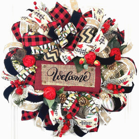 XL Christmas Wreath, Farmhouse Decor, Buffalo Check, Merry Christmas