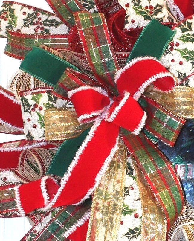 Christmas Wreath, Nativity, Santa Snow Globe, Double Door, deco mesh wreath, Winter Wreath for front door