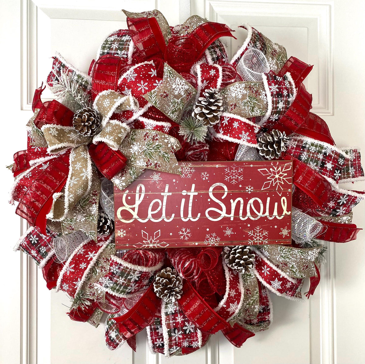 Let it Snow Winter Wreath, Christmas Wreath, Farmhouse Christmas, front door, double doors