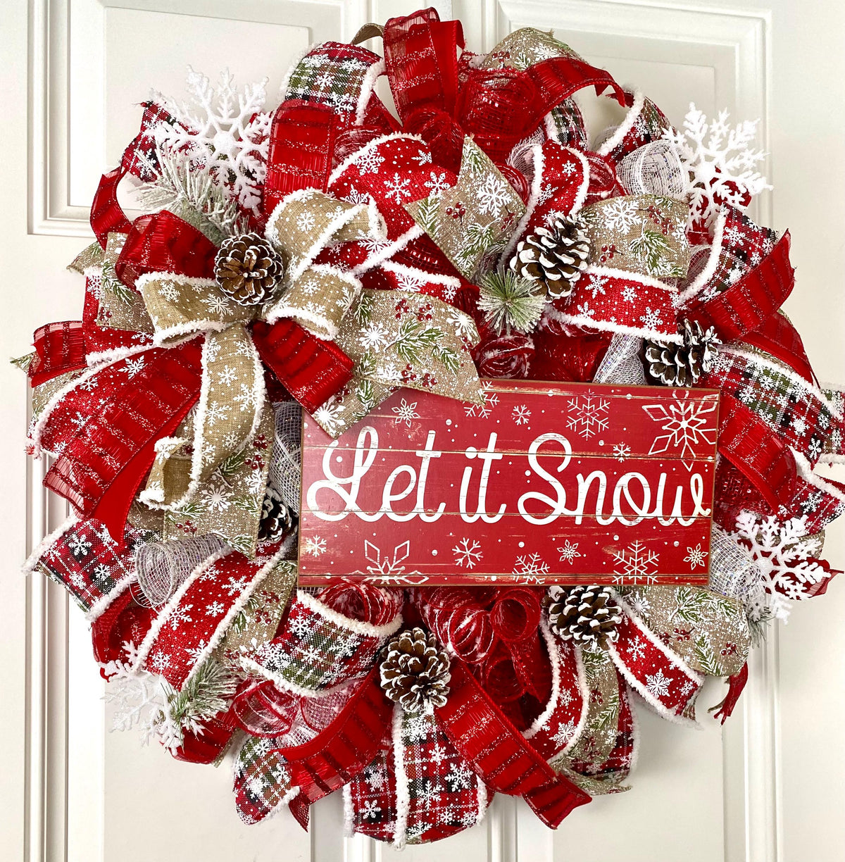 Let it Snow Winter Wreath, Christmas Wreath, Farmhouse Christmas, front door, double doors