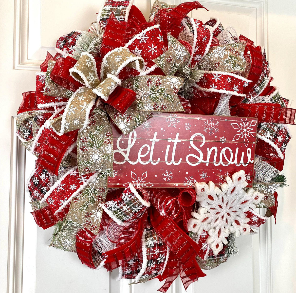 Let it Snow Winter Wreath, Christmas Wreath, Farmhouse Christmas, front door, double doors