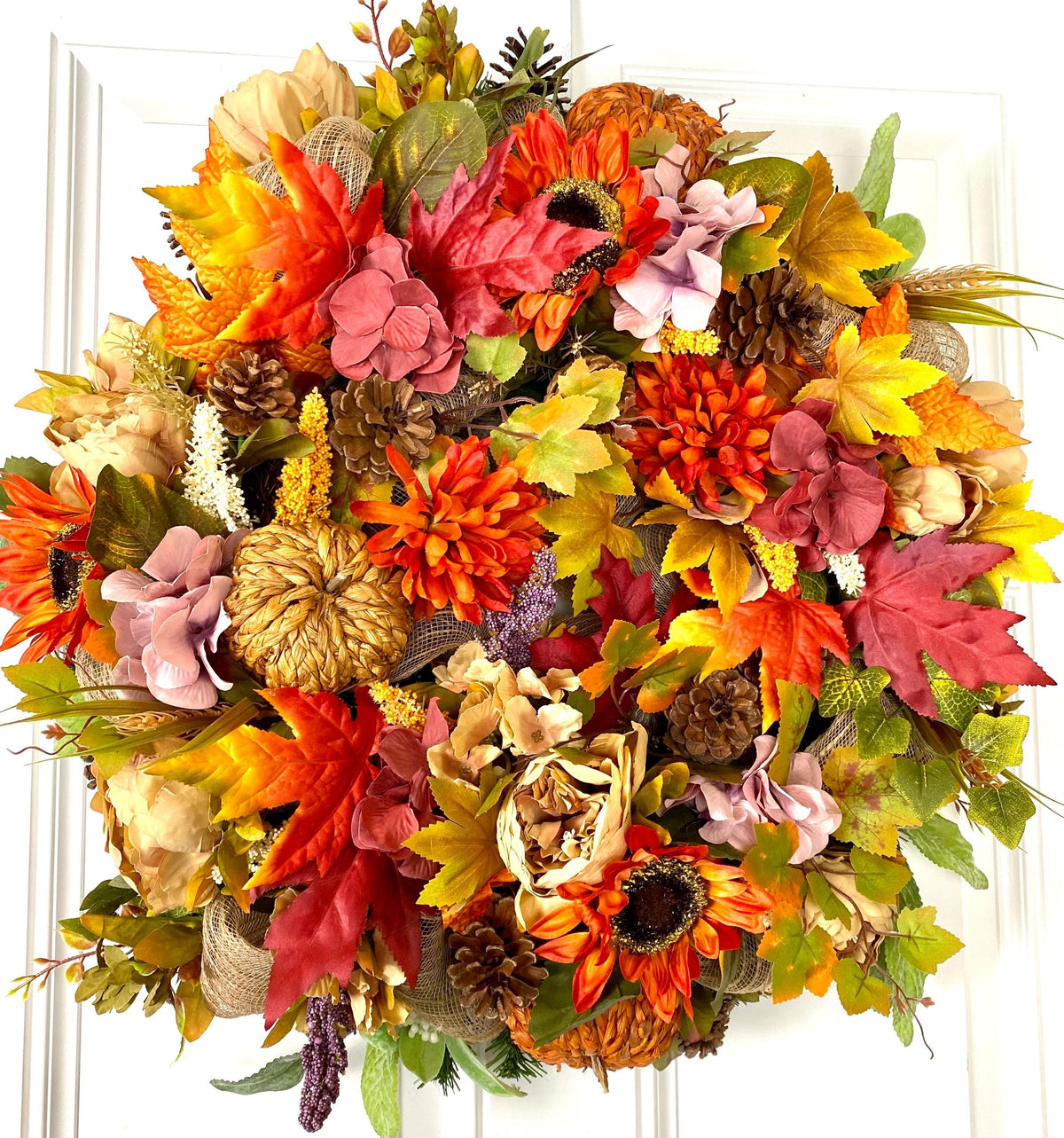XL Fall Wreath, Pumpkin, Floral, Grapevine Wreath Front Door, Autumn Wreath