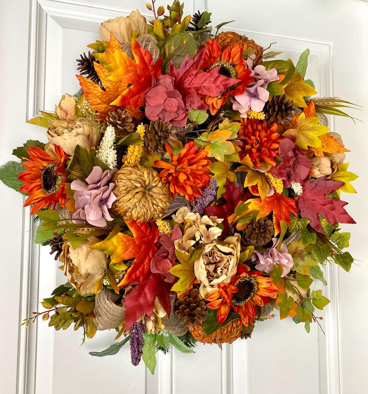 XL Fall Wreath, Pumpkin, Floral, Grapevine Wreath Front Door, Autumn Wreath