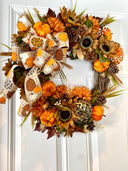 Fall Floral Leopard Pumpkin Wreath
