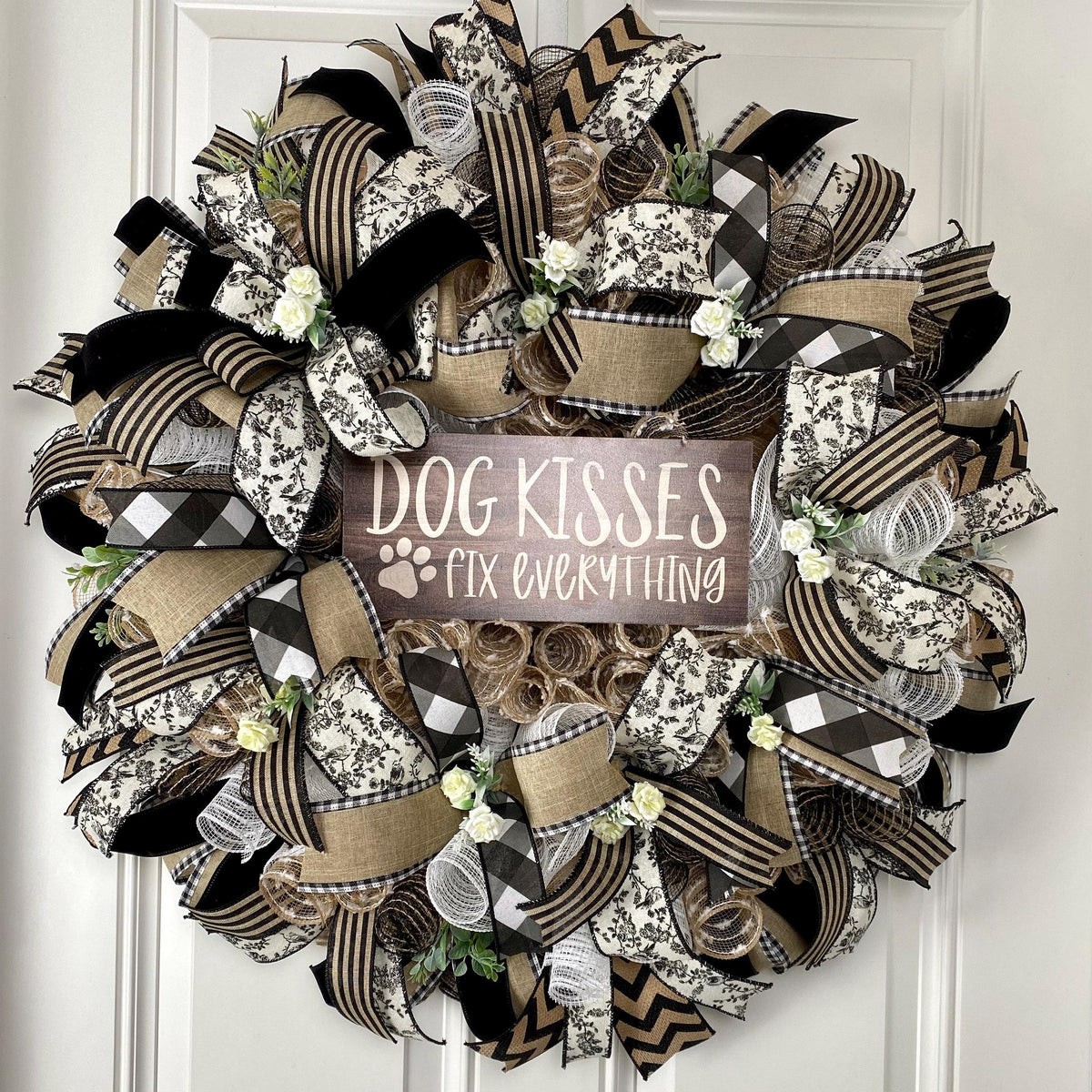 XL Summer Wreath, Farmhouse, Gift for Nurse, Dog Kisses, Farmhouse All Season Wreath, Spring Wreath, Summer Deco Mesh