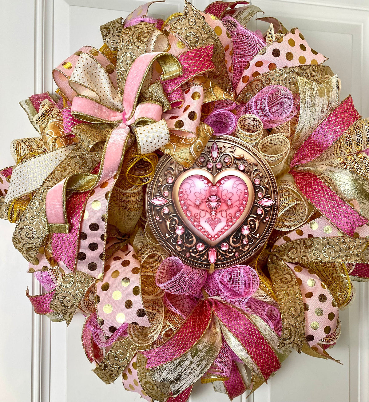Pink and Gold Valentine Heart Wreath, Cupcake Ornament Wreath, Candy Land theme
