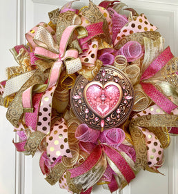 Pink and Gold Valentine Heart Wreath, Cupcake Ornament Wreath, Candy Land theme