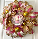 Pink and Gold Valentine Heart Wreath, Cupcake Ornament Wreath, Candy Land theme