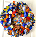 Blue Peony Pumpkin Fall Wreath: Farmhouse Autumn Decor (28” x 6”)