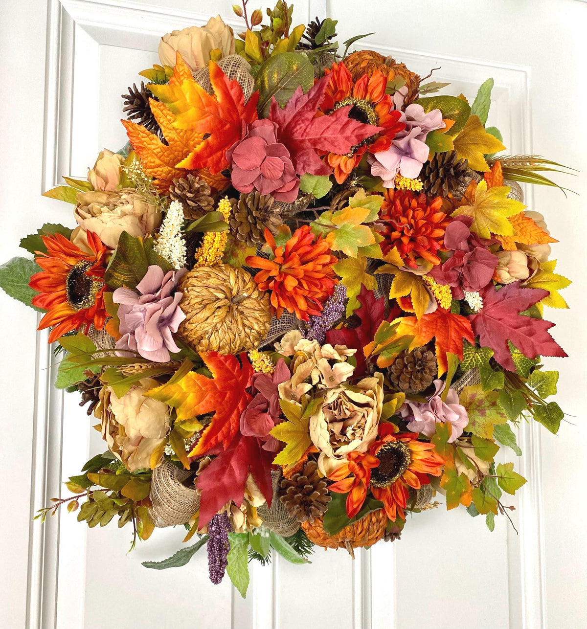 XL Fall Wreath, Pumpkin, Floral, Grapevine Wreath Front Door, Autumn Wreath
