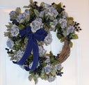 Blueberry Rose Wreath: Velvet Ribbon Farmhouse Door Decor
